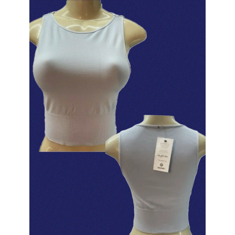 Avocado L/XL Seamless Crop Top Powder Blue Sleeveless Ribbed Stretch Activewear